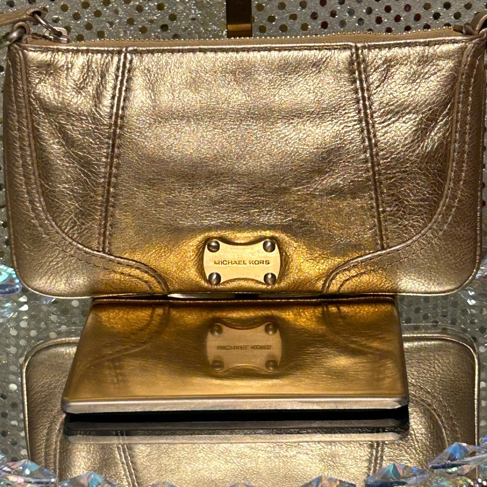 Michael Michael Kors Metallic Gold Clutch Approx.. 7.5 x 4